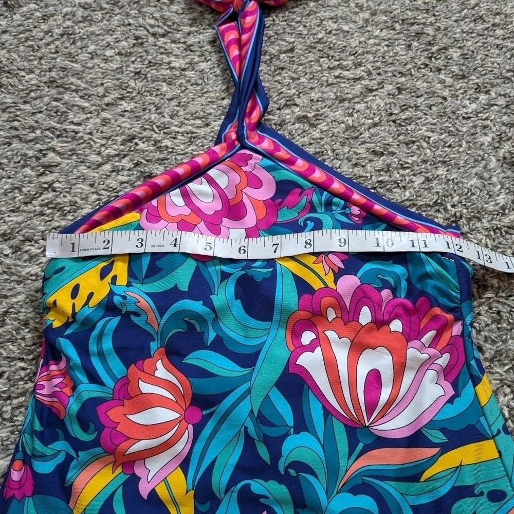 NWT Trina Turk India Garden blue high tie neck reversible tankini bikini top 2 - Picture 6 of 11